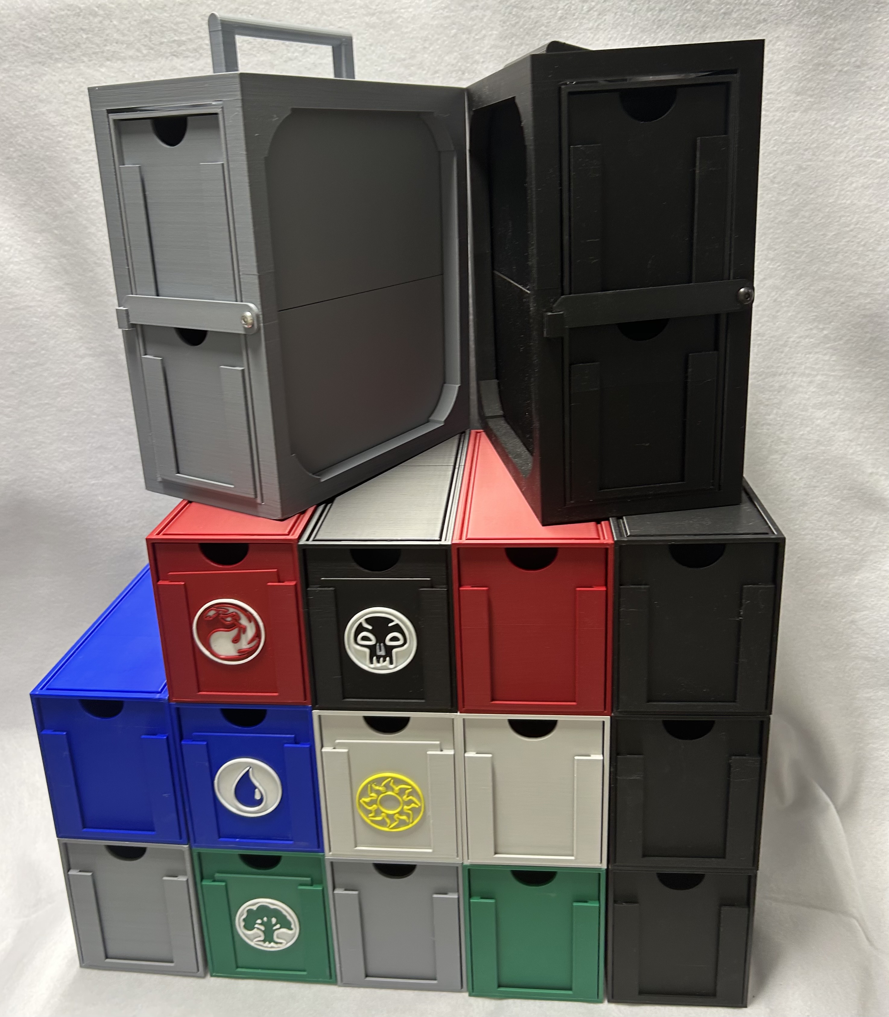 LimaCharlie 3D-printed trading card cabinets and carrying case